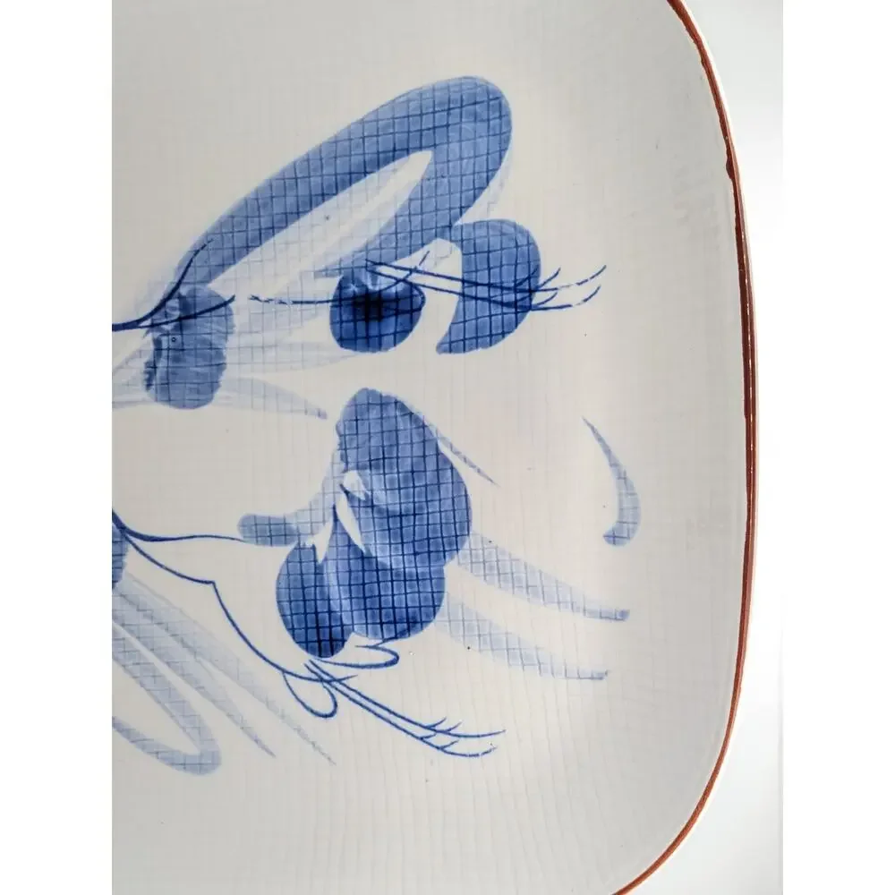 UTSUWA NO YAKATA Vintage Japanese Plate Square Blue Crane Bird Ceramic 12.5in